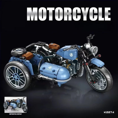 Classic Sidecar Motorcycle Building Blocks, High Reduction Vintage Trike Model Kit, Creative Assembly Toy for Adult Builders