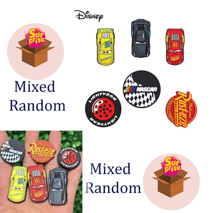 MIX 6pcs Motorsport Inspired Fall F/W PVC Shoes Charms Miniso Cars Slippers Buckle Decorations Fit Boys Birthday Xmas Gifts
