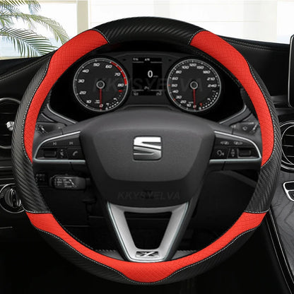 Carbon Fiber+Leather Car Steering Wheel Cover Non-Slip 38cm For Seat Tarraco Arona Ateca Ibiza Toledo Mii Leon Arosa Exeo ST FR