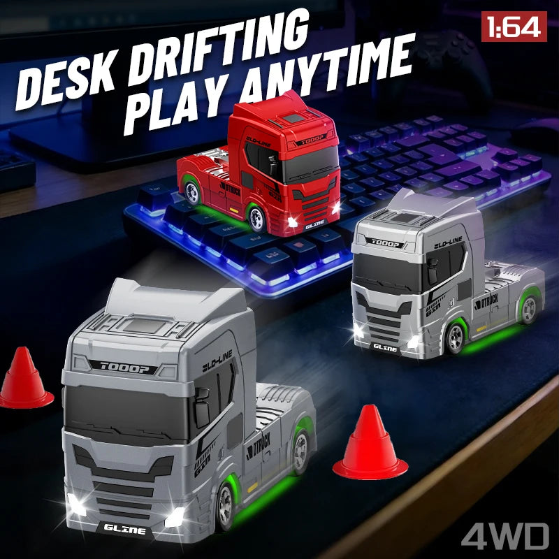 1:64 Mini Drift RC Truck Head 4WD Full Proportional Control 15KM/H High-Speed 2-Speed Type-C Charging for kids Birthday Gift
