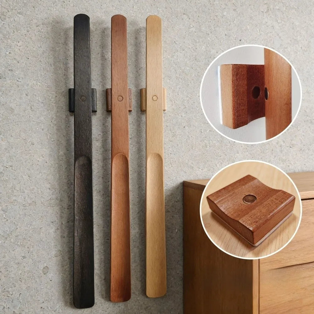 Useful 30/55cm Magnetic Shoehorn Wooden Handle No-Bend Shoe Puller Flexible Long shoe Lifter for Elderly, Pregnant Women