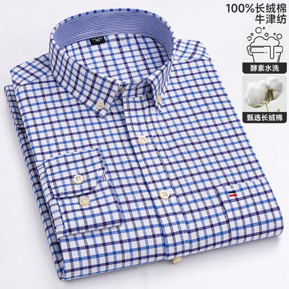 100-220 catties Plus Size Men's Shirt 100% Cotton Long Sleeve Business Casual All Oxford Spinning Plus Size Plaid Shirt