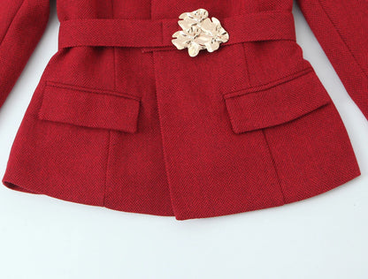 European and American style 2026 spring new women's clothing irregular belt buckle herringbone diagonal suit skirt set