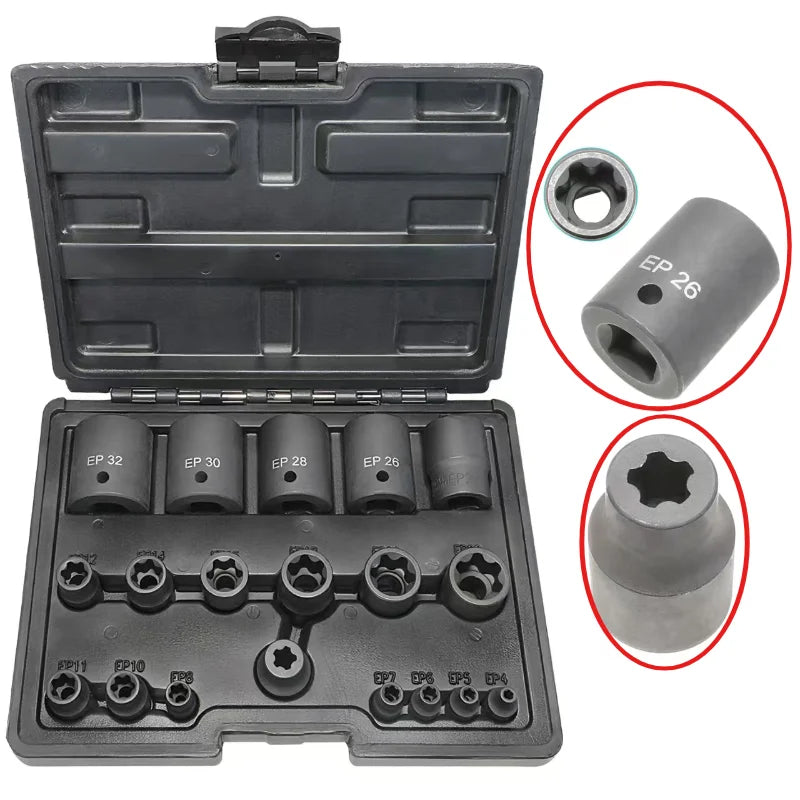 External Torx Plus Socket Set 5 and 6 Point Socket EP4, EP5 - EP32 1/2'' 3/8'' 1/4''  for Tesla Battery Pack Screw Removal Tool