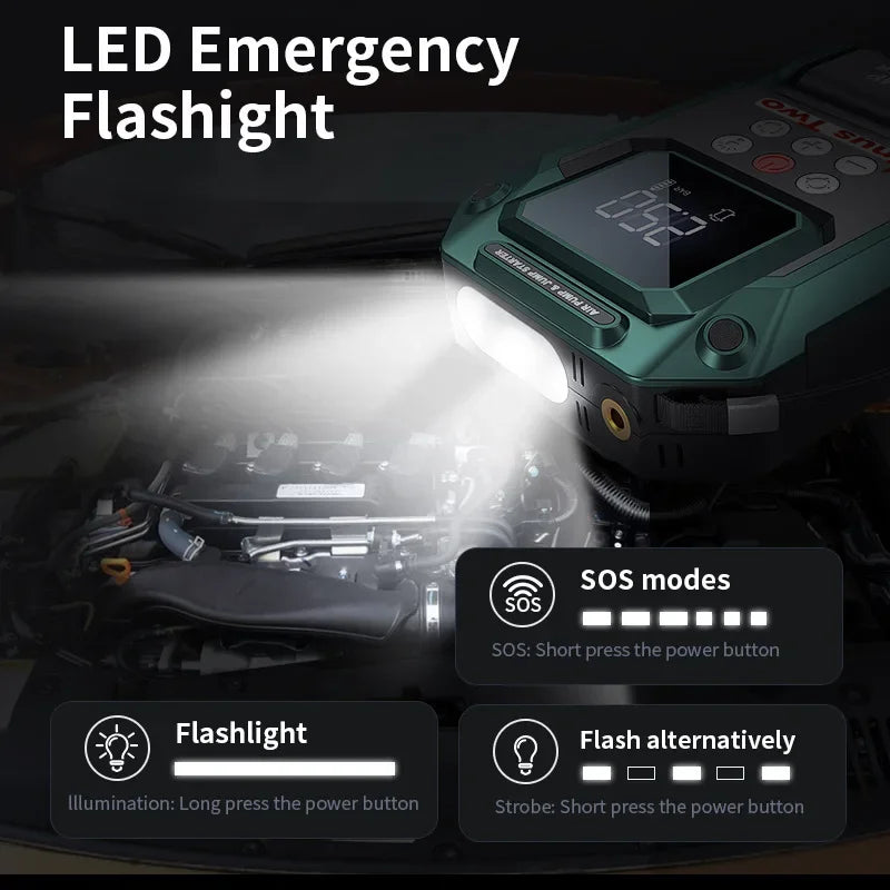 2000A Portable Power Station: Car Jump Starter with 180PSI Air Pump, Dual USB Power Bank & Emergency Booster Kit.