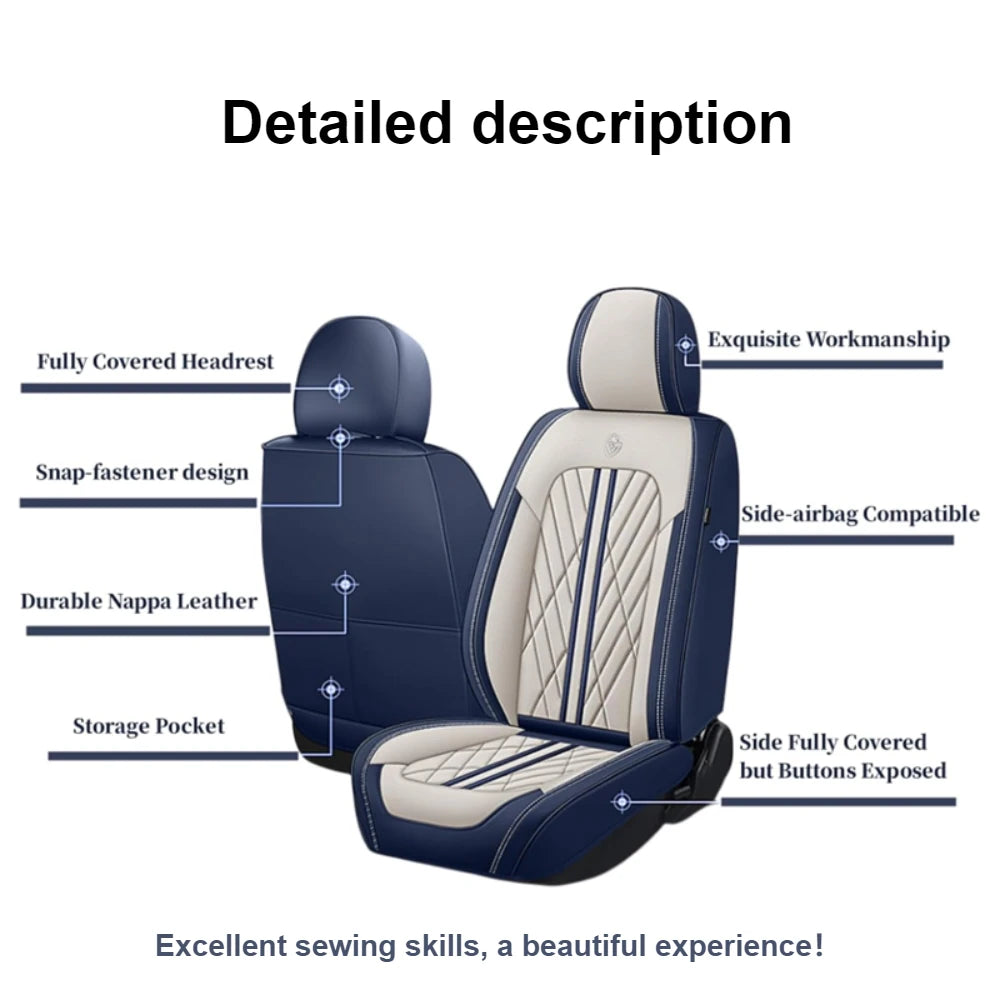 Universal fitting waterproof breathable soft Napa leather car seat cover set for cushion protection. Suitable for sedan and SUV