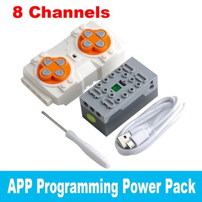 MOC Bluetooth Remote Control Set with Rechargeable Battery Box & App-Programmable Speed Control Building Blocks Motors