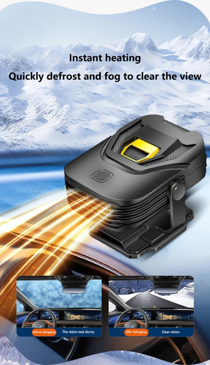 2-in-1 12V 200W Car Heater Defroster 360° Rotating Portable Windshield Heater Fast Frost/Fog Removal for All Vehicles