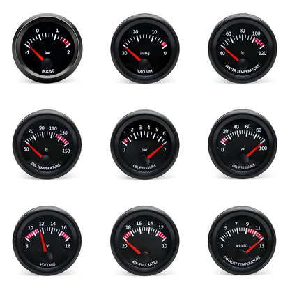 2'' 52mm Racing Car Indicator Water Temp Gauge Oil Temp Meter Voltmeter Oil Press Vacuum Boost Air Fuel Ratio EGT Instrument