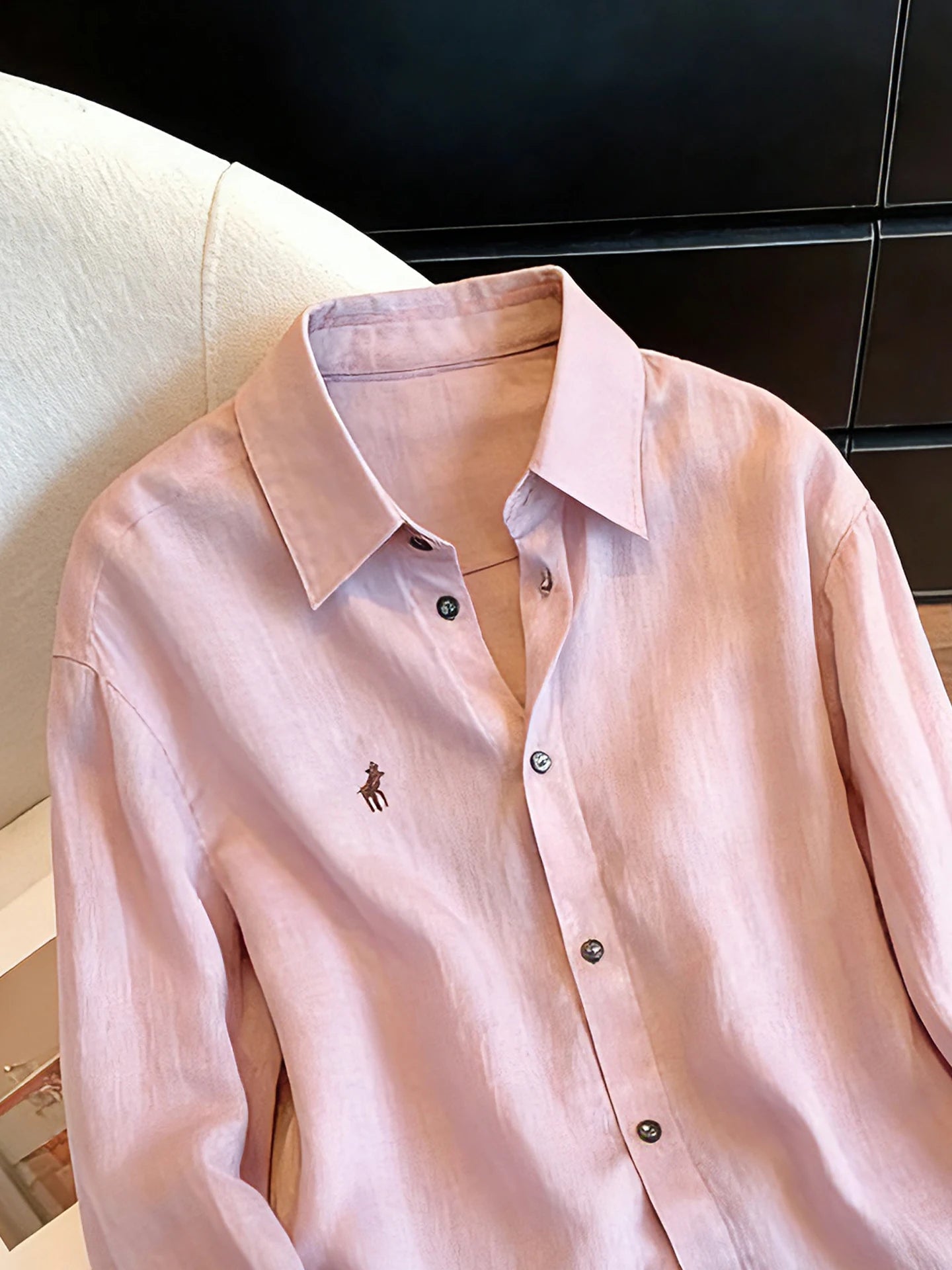 Ladies' Soft Wind Purple Embroidered Loose Fit Thin Shirt Stand Collar Spring Autumn Lazy Style Versatile Comfortable Blouse