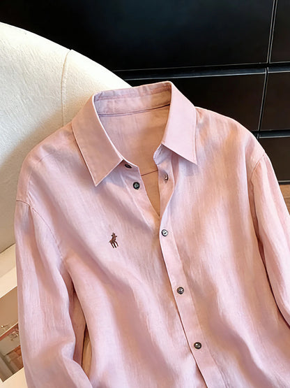 Ladies' Soft Wind Purple Embroidered Loose Fit Thin Shirt Stand Collar Spring Autumn Lazy Style Versatile Comfortable Blouse