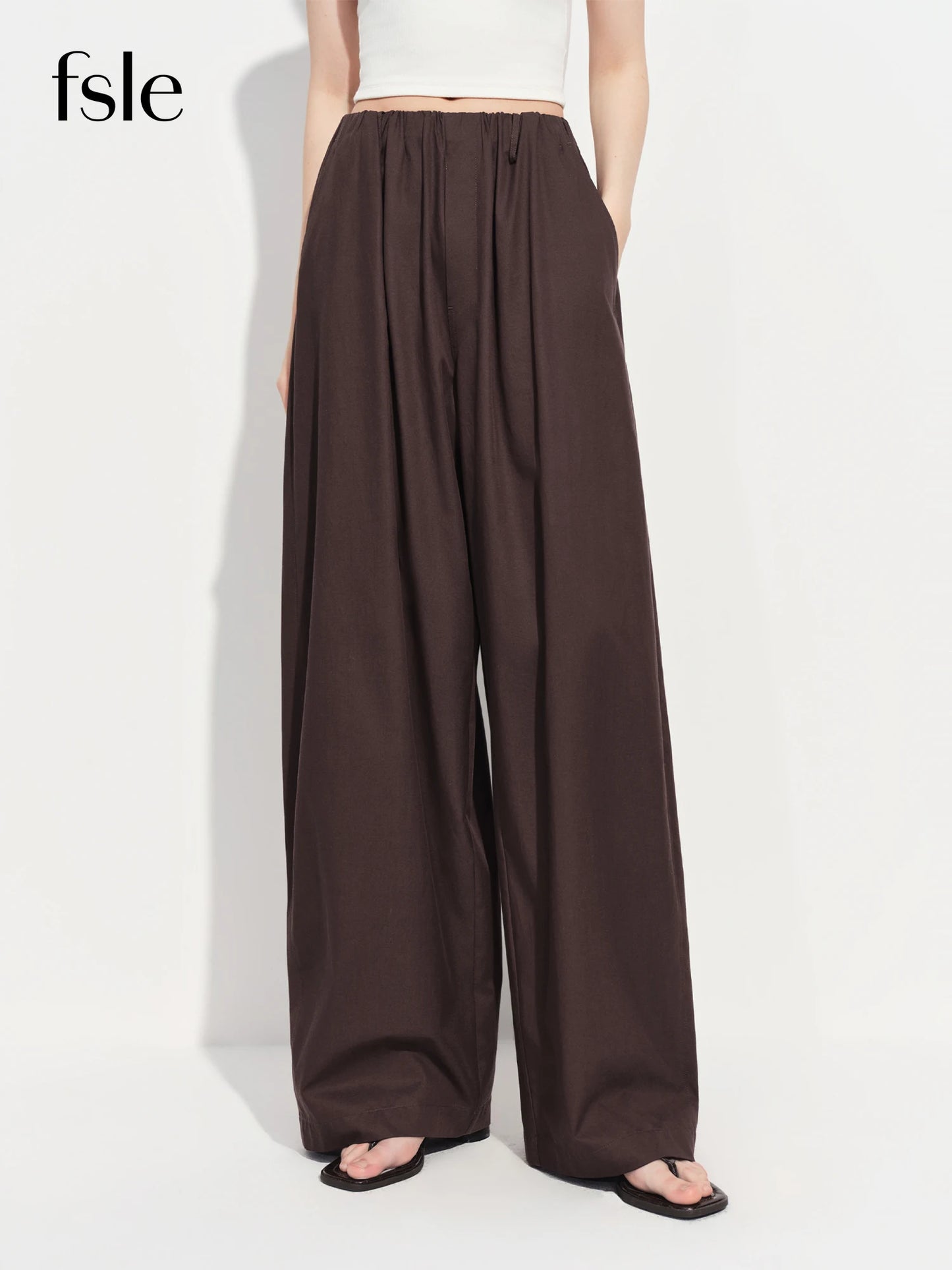 FSLE 2026 Spring Women's Wide Leg Pants Relaxed Fit High Waist Trousers with Draping Straight Cut Minimalist Casual Lounge Pants