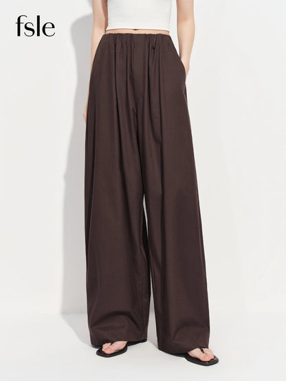 FSLE 2026 Spring Women's Wide Leg Pants Relaxed Fit High Waist Trousers with Draping Straight Cut Minimalist Casual Lounge Pants