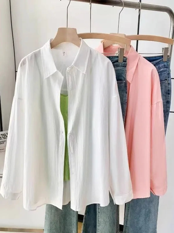 Dopamine Hong Kong Style Retro Korean Collar Long Sleeve Shirt Fashionable Versatile Lazy Slimming Commute Top Women's Shirt