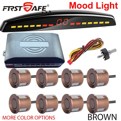 FirstSafe Factory Parking Sensor Kit Front Rear Mood Light Display 6/8 Radar Sensors Auto Backup Monitor Detector Accessories