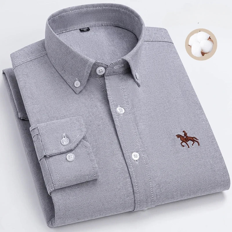 Plus Size 6XL 100% Cotton Long-Sleeve Shirts for Men Oxford Slim Fit Formal Shirt Without Pocket White Office Elegant Clothes