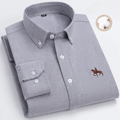 Plus Size 6XL 100% Cotton Long-Sleeve Shirts for Men Oxford Slim Fit Formal Shirt Without Pocket White Office Elegant Clothes