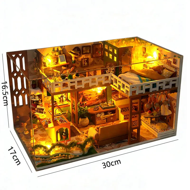 DIY Wooden Doll House Casa Miniature DollHouses Duplex Apartment Model Kits With Furniture LED Lights For Friends Birthday Gifts