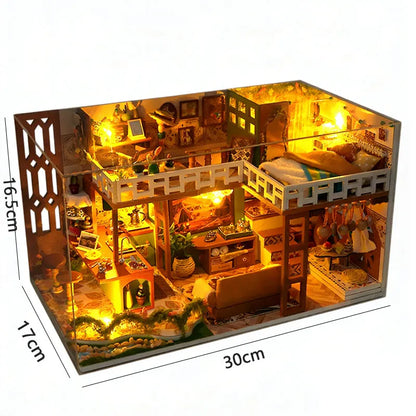 DIY Wooden Doll House Casa Miniature DollHouses Duplex Apartment Model Kits With Furniture LED Lights For Friends Birthday Gifts