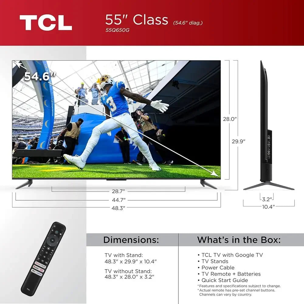55-Inch Q6 QLED 4K Smart TV with Google TV (55Q650G, 2023 Model) Dolby Vision, Dolby Atmos, HDR Pro+, Game Accelerator Enhanced