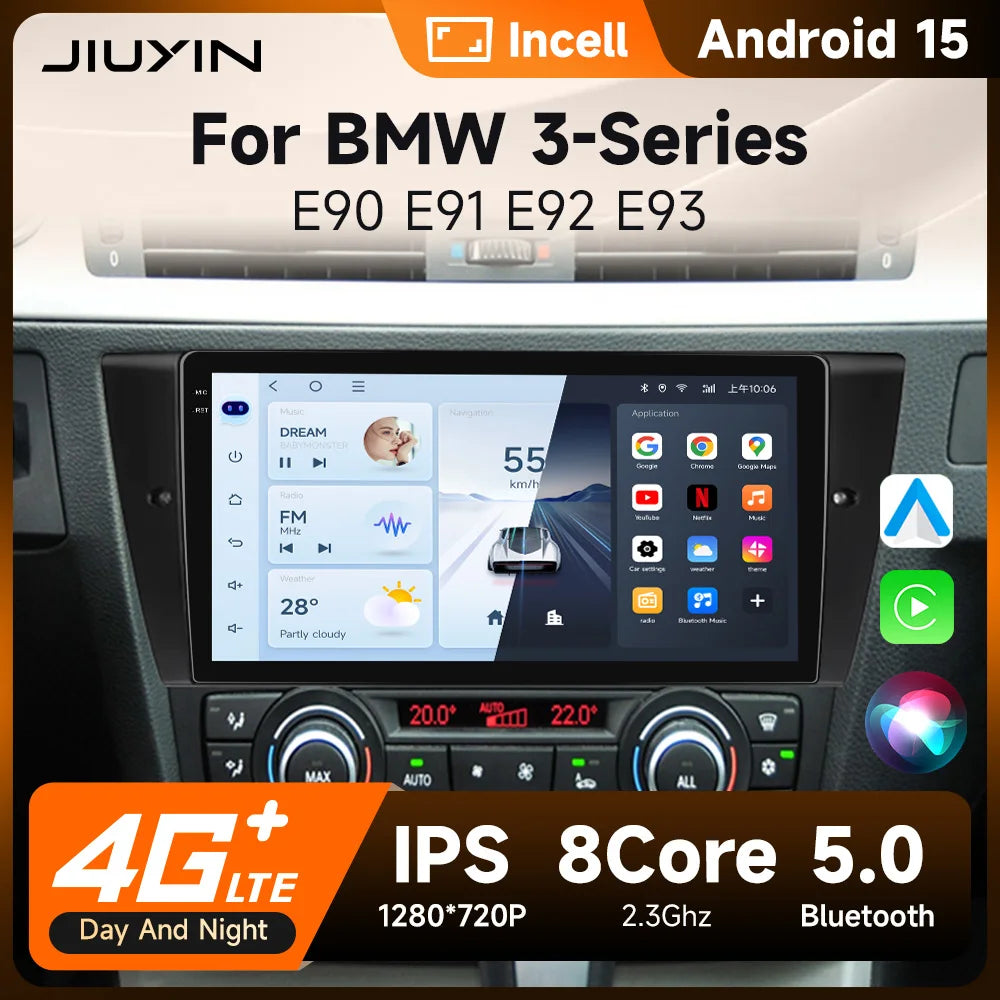 JIUYIN Car Radio For BMW 3-Series E90 E91 E92 E93 wireless CarPlay Android Auto car intelligent systems No 2 din 2din DVD