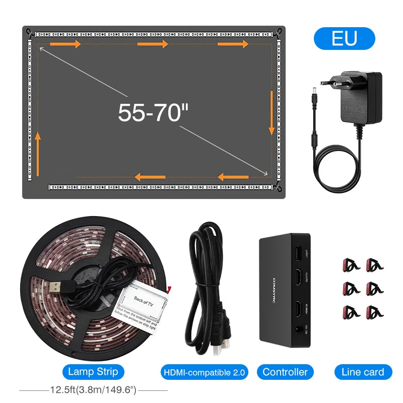 LED Smart Ambient TV Backlight Wifi Alexa Google Assistant Control 4K HDMI-Compatible 2.0 Device Screen Color SyncStrip Lights