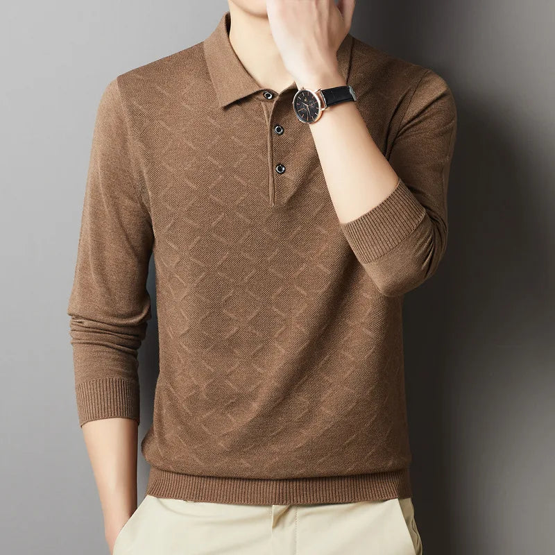 2023 High-End Polo Shirt for Men High Quality Wool Blend Fashionable Embroidered Long Sleeve Tee Korean Style Casual Menswear