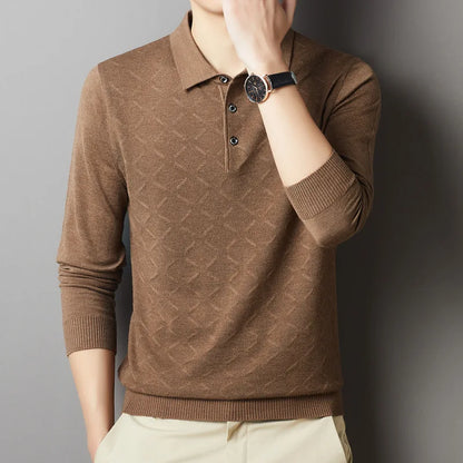 2023 High-End Polo Shirt for Men High Quality Wool Blend Fashionable Embroidered Long Sleeve Tee Korean Style Casual Menswear