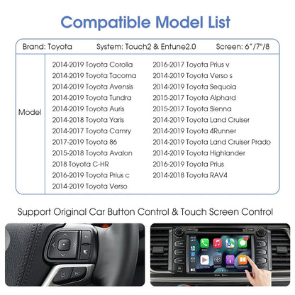 Wireless Carplay Android Auto for Toyota with Touch2 Entune2.0 2014-2019 Fits for Tundra/Highlander/RAV4/Tacoma/Camry/Corolla