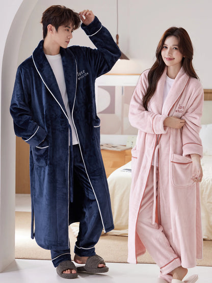 Thiened Long Coral Fce Pajamas Women's Spwear Winter Home Clothes Couple Batobes Men's plus Size Flannel Gown
