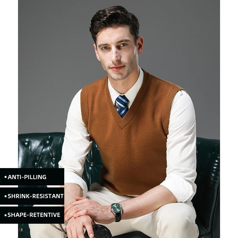 Top Grade Anti-Pilling Thick New Autum Winter Fashion Brand V Neck Business Casual Men Knit Pullover Sweater Vest Sleeveless