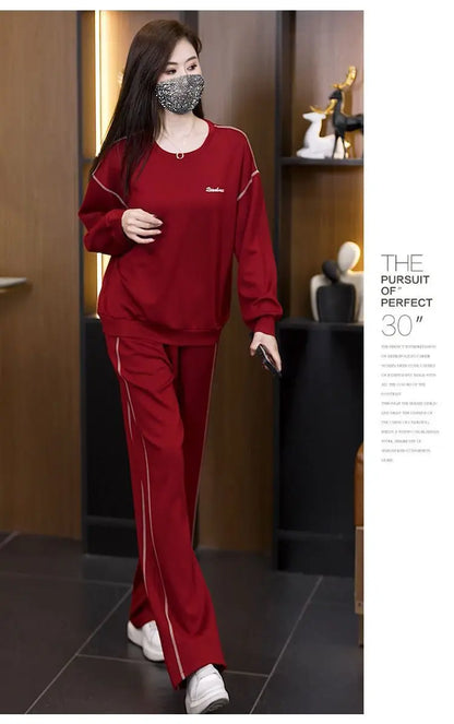 Ladies Large Size Cotton Embroidered Sportswear Set Casual Long Pants Two-Piece Fashionable Outfit for plus Size Women