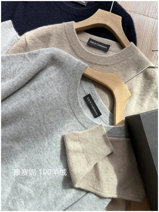 Fashion 100% Merino Wool Men's Sweater O-Neck Long Sleeve Pullover Spring Autumn Winter Basic Jumper Clothing Knitwear Tops