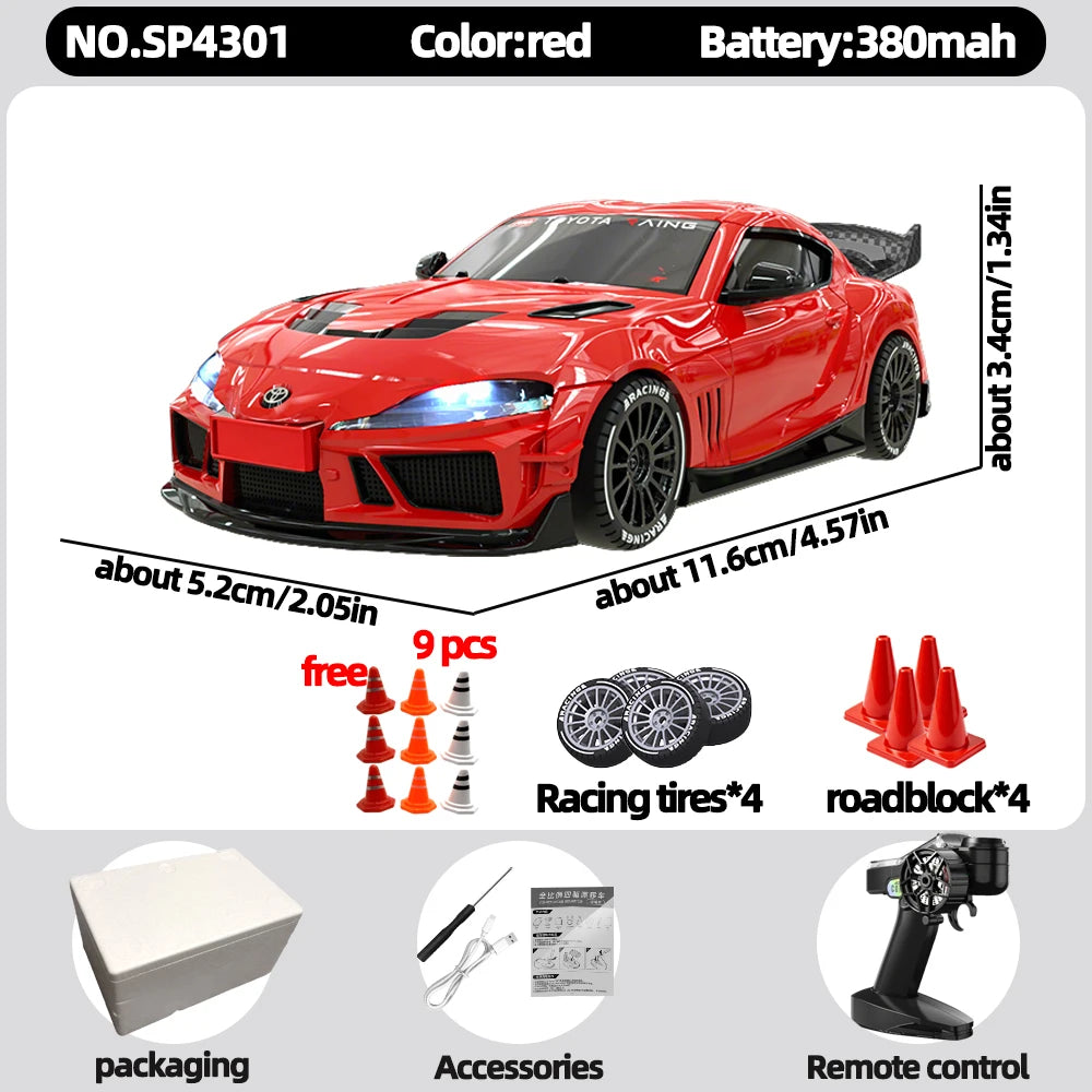 JXC 1:43 Mini 4WD RC Drift Car Supra SP4301 2.4GHz Remote Control with Gyroscope Adjustable Speed Cool LED Light Toy Gift