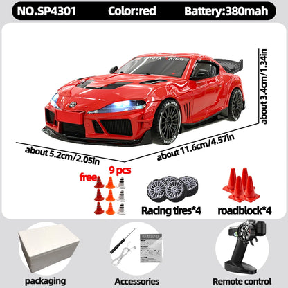 JXC 1:43 Mini 4WD RC Drift Car Supra SP4301 2.4GHz Remote Control with Gyroscope Adjustable Speed Cool LED Light Toy Gift