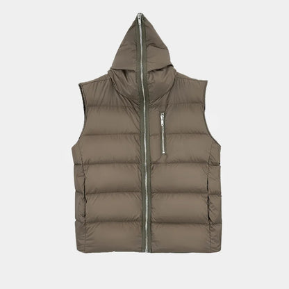 High Street Duck Down Vests Men's Dark Style Winter New Hooded Vest with Long Zipper Pocket Warm Vest Jacket Loose Down Vest