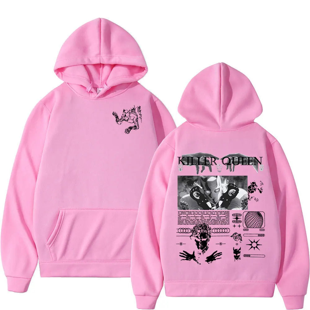 Anime Jojo Bizarre Adventure Hoodies Killer Queen Graphic Men Women Casual Sweatshirts Oversized Long Sleeves Fleece Pullovers