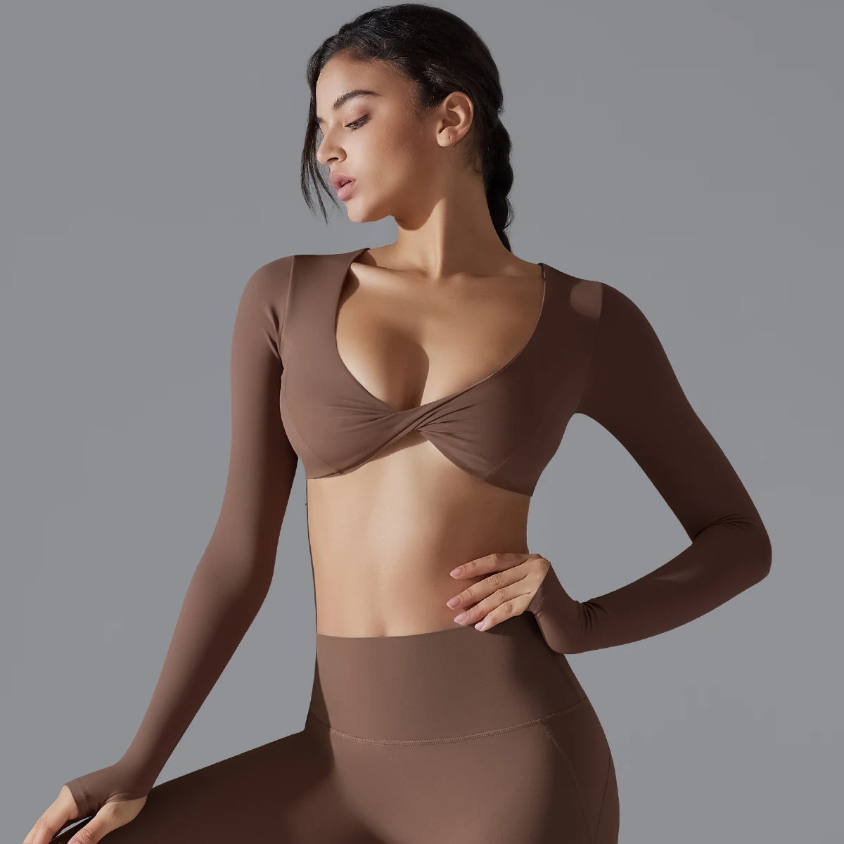 Sexy Cross Long Sleeve Sports Bra Push Up Yoga Crop Top Women Fitness Gym Workout Tops Women Brassiere Sport Female Clothing