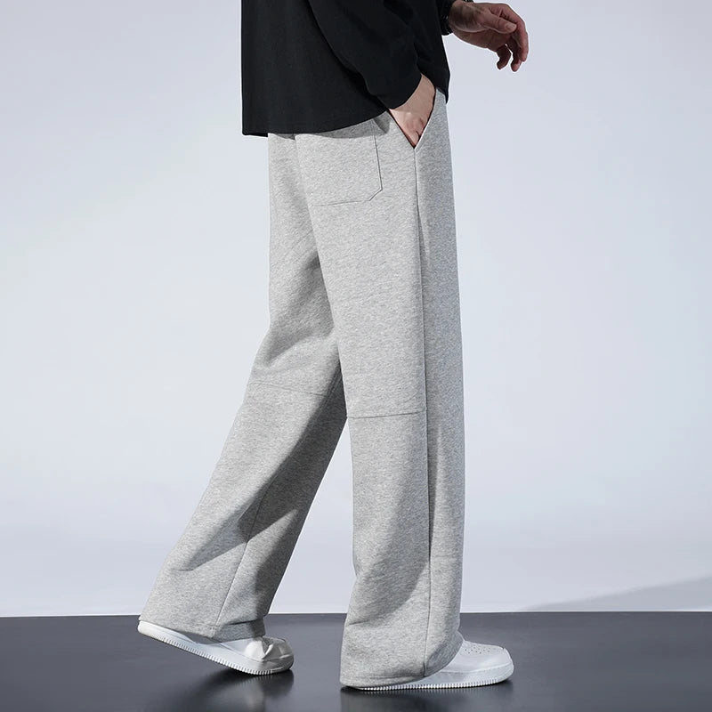 Autumn Men Sweatpants Fashion Splicing Pants Drawstring Wide Leg Neutral Straight Track Pants Cotton Loose Casual Trousers