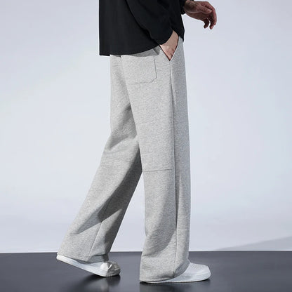 Autumn Men Sweatpants Fashion Splicing Pants Drawstring Wide Leg Neutral Straight Track Pants Cotton Loose Casual Trousers