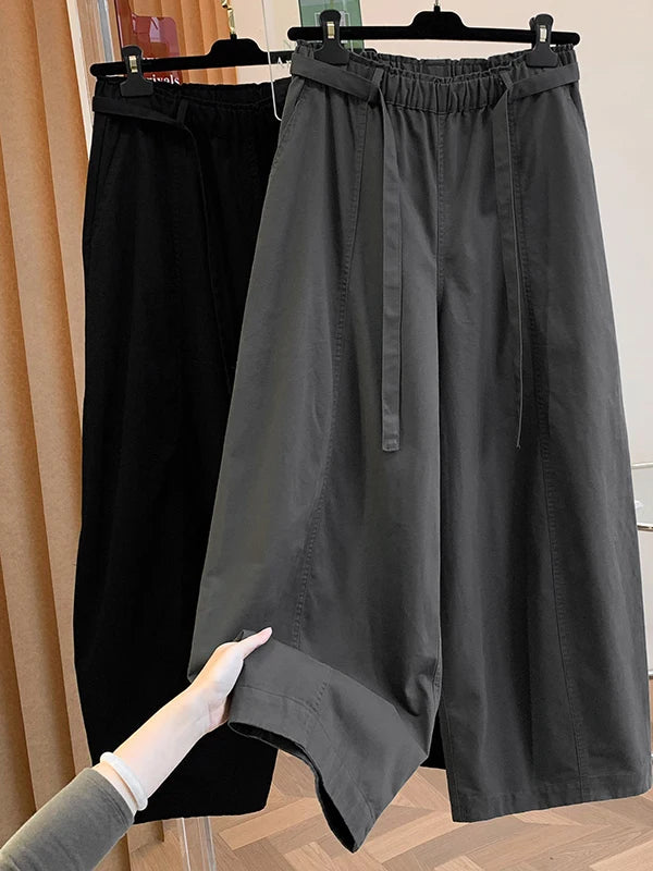 High Waist Straight Leg Cotton Cargo Pants Women's plus Size Loose Fit Casual Trousers Retro Style Spring Fashion Ladies' Wear