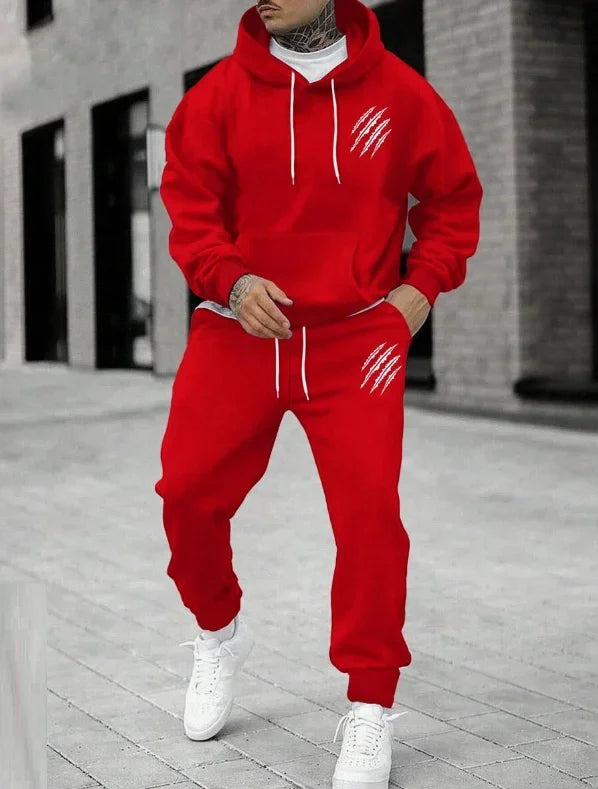 Men's and women's printed hooded sweatshirts and pants animal paw printed sportswear running autumn and winter casual fashion