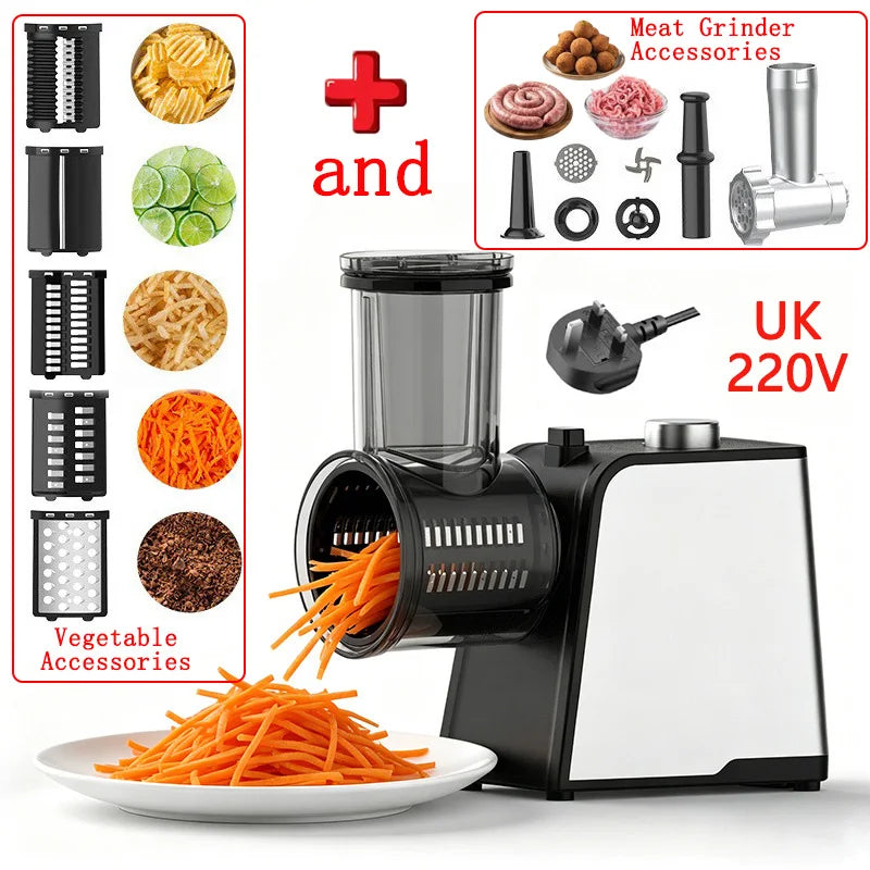S6B 8 IN 1 Commercial Meat Grinder & Food Processor Sausage Stuffer Meatball Maker Vegetable Slicer Shredder for Kitchen