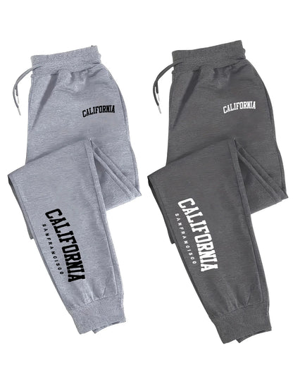 2 Pack Men's Print Polyester Joggers, Drawstring Waist, Wrinkle-Resistant, Breathable, Slim-Fit, Cuffed Hem, Ideal for S