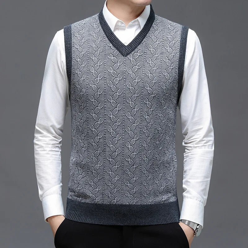 BROWON Brand Sweater Mens Clothes 2026 Autumn Wool Solid Color Knittes Sweater Vest Men Fashion Jacquard Thick Winter Clothing