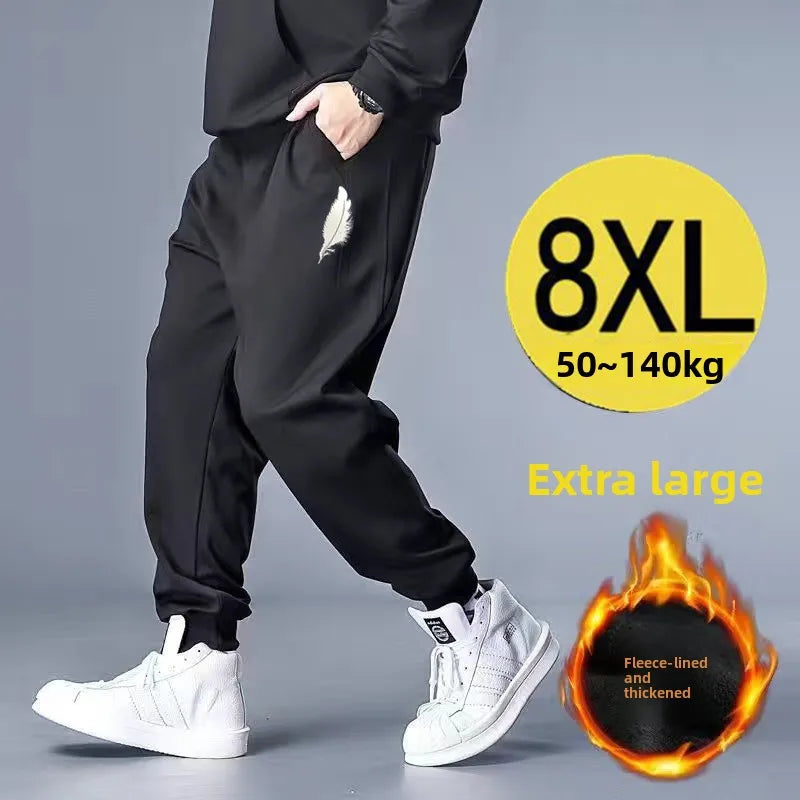 Men's Winter Thickened Fleece Lined Loose Elastic Cuffed Sports Pants plus Size Casual Work Trousers Harajuku Style Long Pants