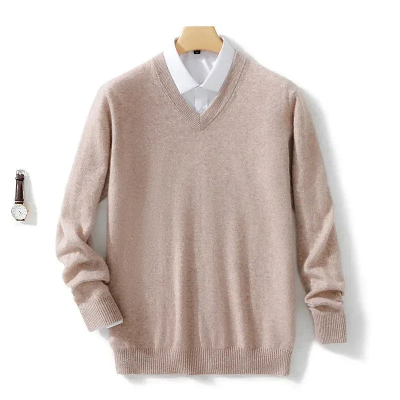 Wool Men's Sweaters V-neck Pullovers Cashmere Knitting Hot Sale Spring Autumn Sweaters Knitwear High Quality Jumpers Clothes
