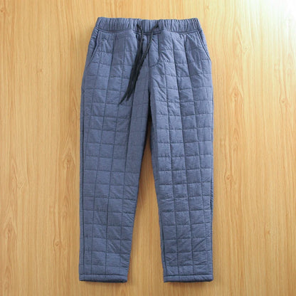 Thickened Fleece Men's Casual Straight Leg Cotton Pants Warm Elastic Waist Pure Color Autumn Winter Leisure Trousers