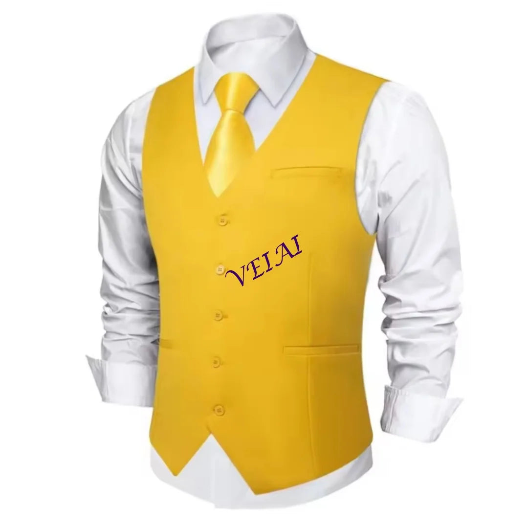 Customized Men's Slim Fit Suit Vest - Single Breasted Sleeveless V-Neck Formal Waistcoat w/ 2 Pockets | Wedding, Prom & Tuxedo A