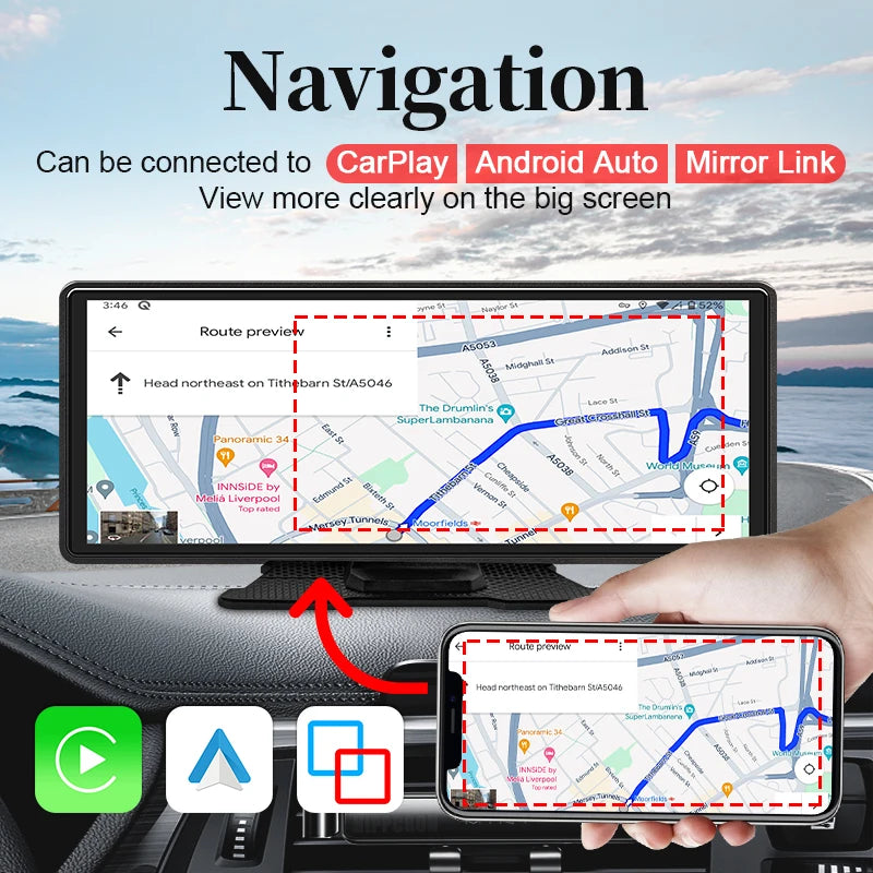 Hippcron 7/9/10.26" Car Mirror Radio Multimedia Video Portable Player Wireless CarPlay And Android Auto IPS Touch Screen Mirror